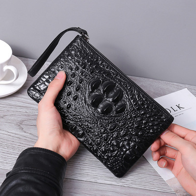 live broadcast Top layer leather Thin section man clutch bag Crocodile print genuine leather Grab bag envelope Wallet a leather bag