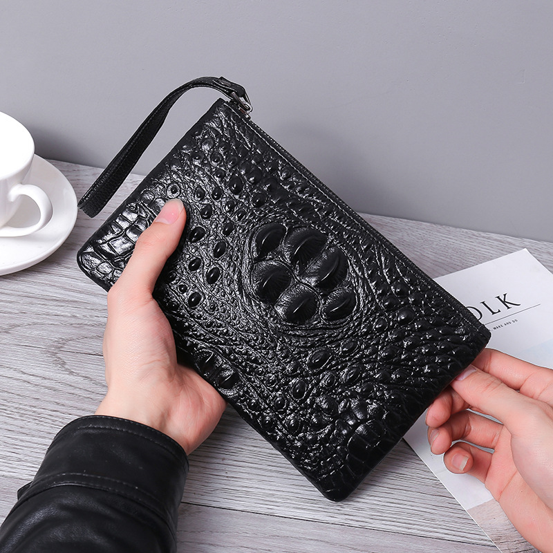 live broadcast Top layer leather Thin section man clutch bag Crocodile print genuine leather Grab bag envelope Wallet a leather bag