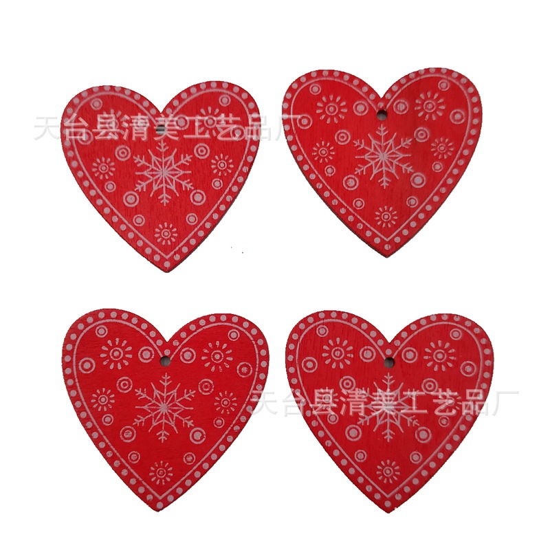 50mm blanco de madera/rojo melocotón de Navidad colgante decorativo de madera 10 piezas en un paquete