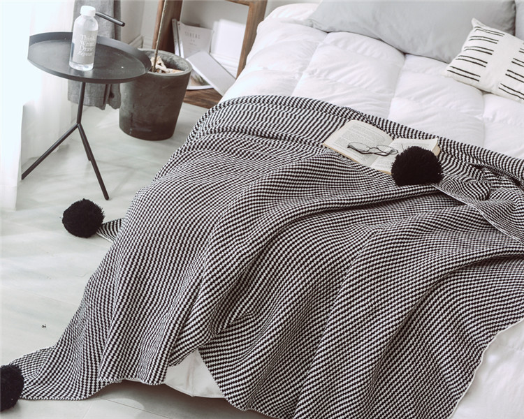 Lehká luxusní severská jednoduchá celobavlněná černá keprová deka do hotelové ložnice, vlněná deka, povlečení_voghion.com