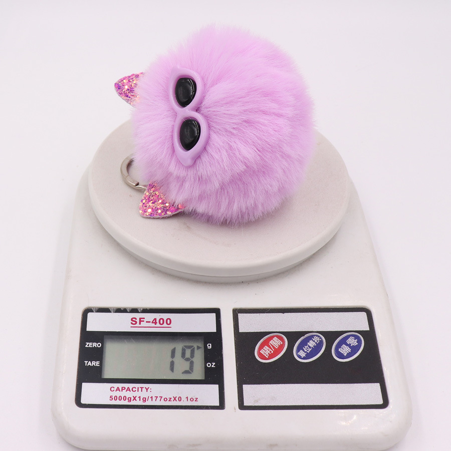 Lindo elfo colgante de peluche simulación conejo piel brillo oído ojo piel bola llavero ropa colgante