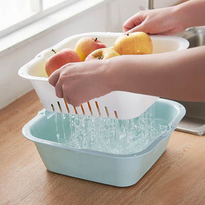 家用双层洗菜篮沥水篮镂空塑料多功能创意水果蔬菜篮厨房收纳筐