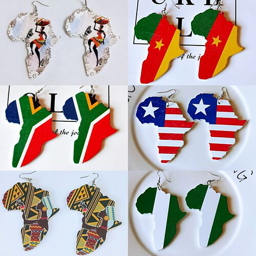 Exaggerated African pattern geometric wooden earrings, stylish wood earrings, earring drops, bohemian earrings