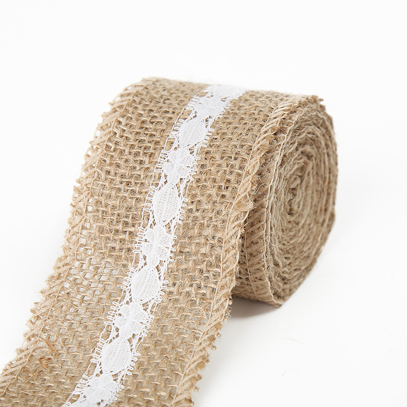 Rollo de lino de encaje DIY hecho a mano boda Navidad artesanía rollo de lino de encaje de lino cuerda de cáñamo