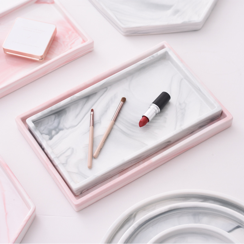 Nordic Marble Pattern Ceramic Tray Household Rectangular Storage Plate Jewelry Plate Hotel Bathroom Decoration Storage Plate