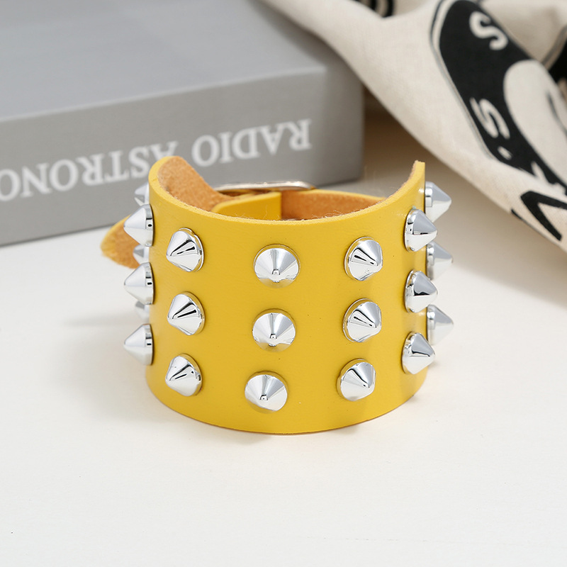Exaggerated Men's Imitation Leather Bracelet Punk Non-mainstream Three-row Spiked Rivet Bracelet Jewelry display picture 4