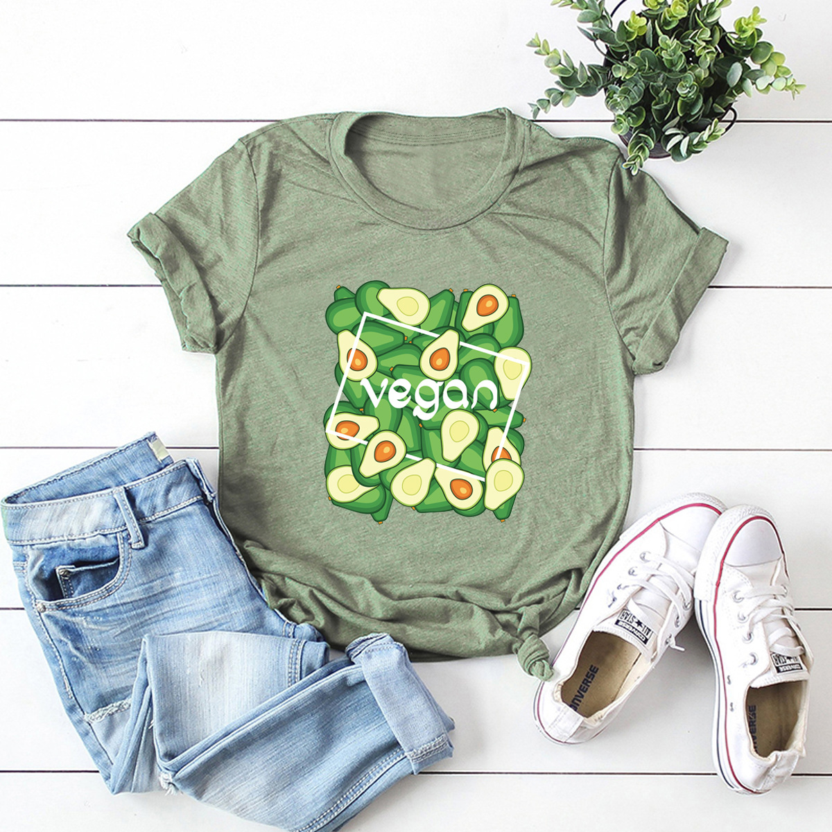 camiseta de mujer de manga corta de aguacate abstracto de talla grande NSSN2583