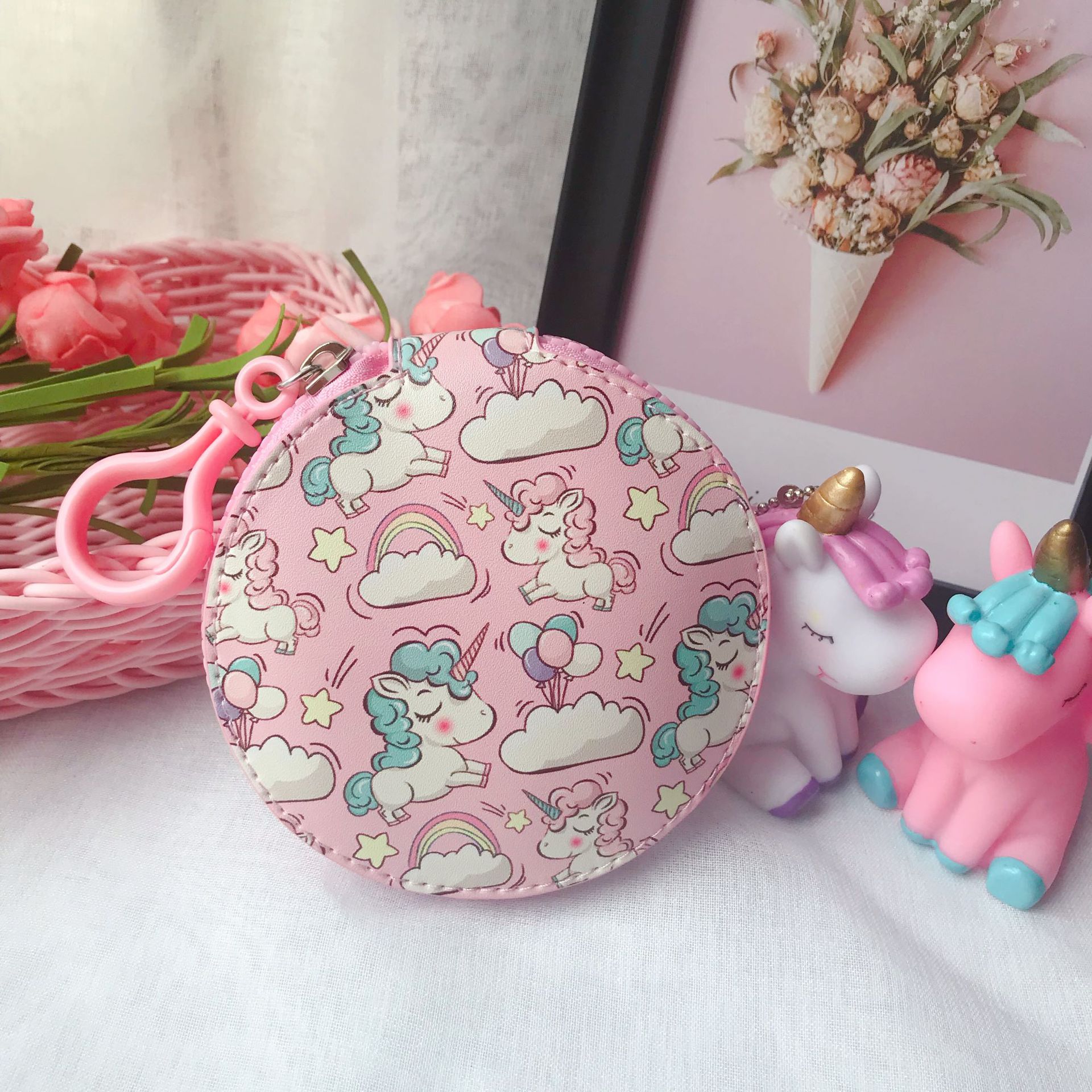 new pattern unicorn coin purse Original key bag Round stamp pu Mini Pouch Cartoon Wallets