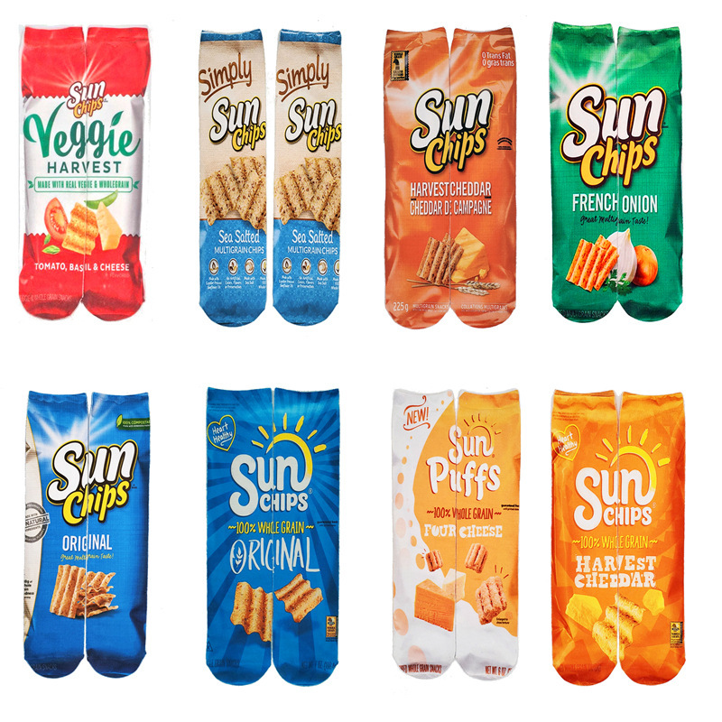Amazon Potato Chips 3D Digital Printed Socks Puffed Food Snacks Mid-Tube Heat Transfer Long Socks Customized in Europe and the United States