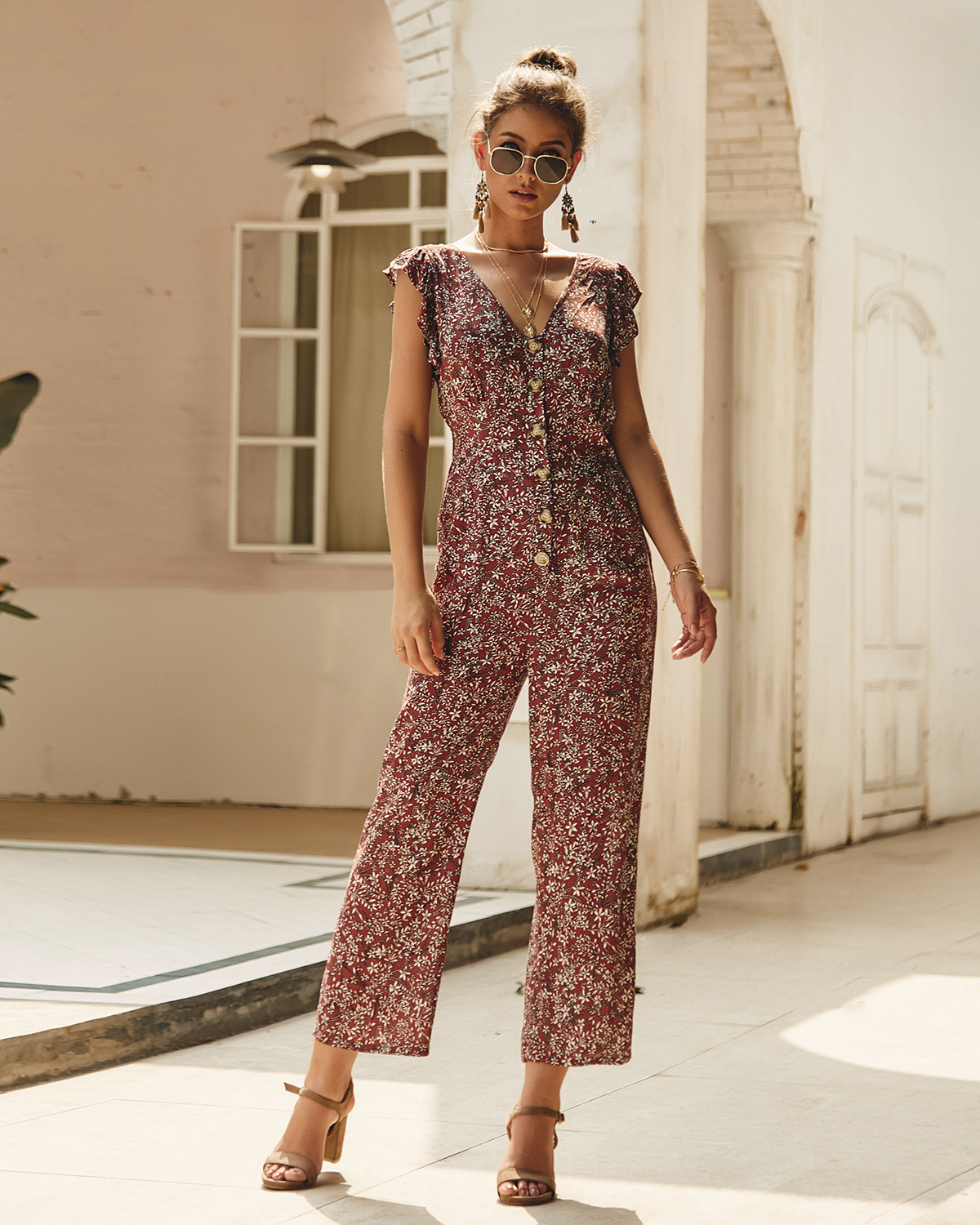 casual straight floral jumpsuit NSDY7651