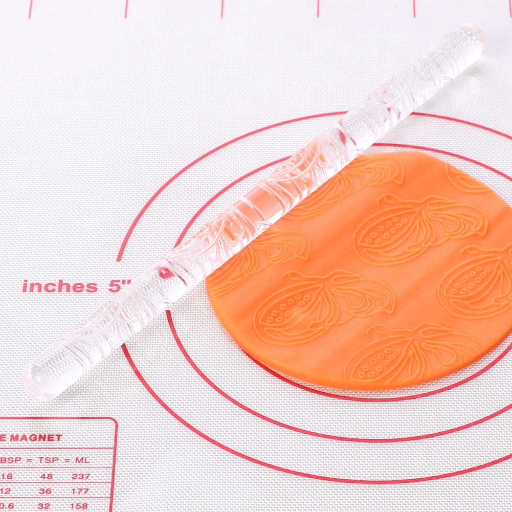 DIY透明不粘亚克力翻糖印花擀面杖亚克力雕花擀面杖压花擀面杖