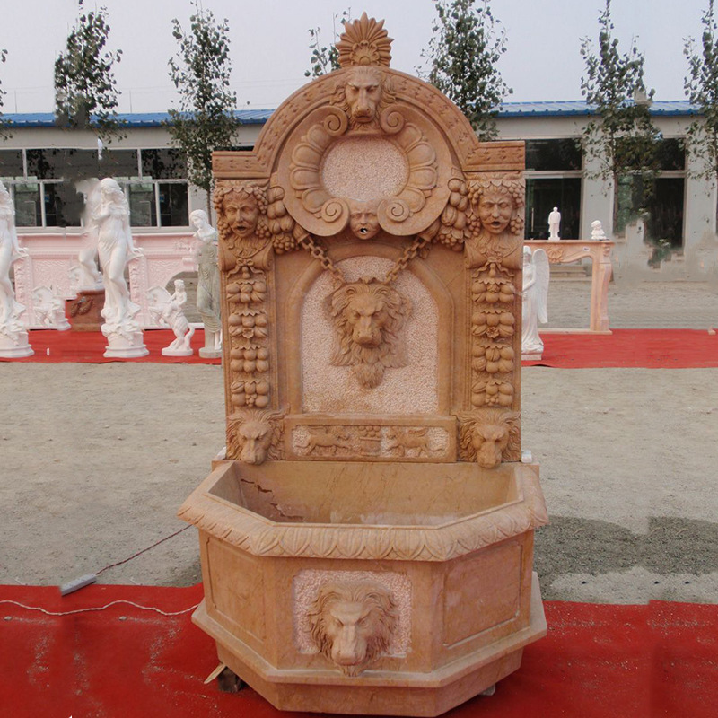 supply stone carving Lionhead Flowing water fountain gules European style Lionhead carving Wall fountain natural Marble Manufactor