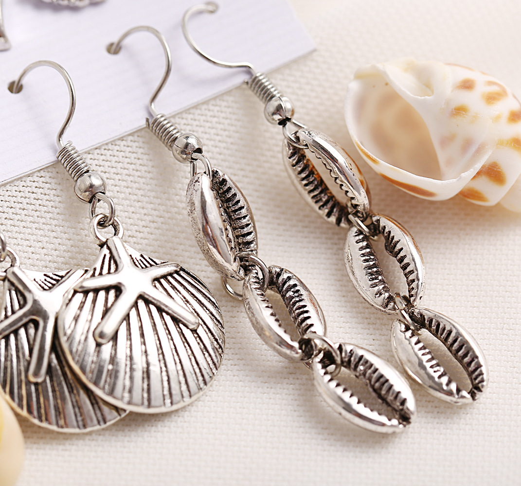 New Creative Retro Golden Silver Shell Scallop Earring Set Wholesale Nihaojewelry display picture 10