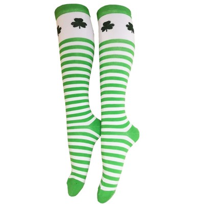 亚马逊现货爱尔兰节 圣帕特里克节三叶条纹中筒棉袜派对中筒袜|ru