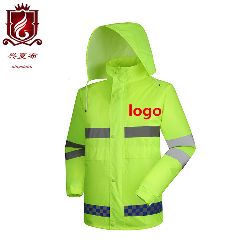 热销户外荧光绿橘黄安全反光男女分体套装雨衣雨裤 PVC款雨衣批发
