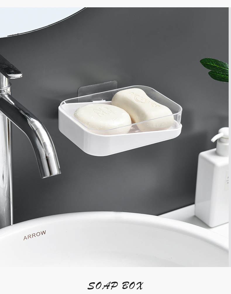 Wall-mounted soap box, no-drilling, traceless soap box, double-layer draining, bathroom and toilet storage rack soap box detail image 15