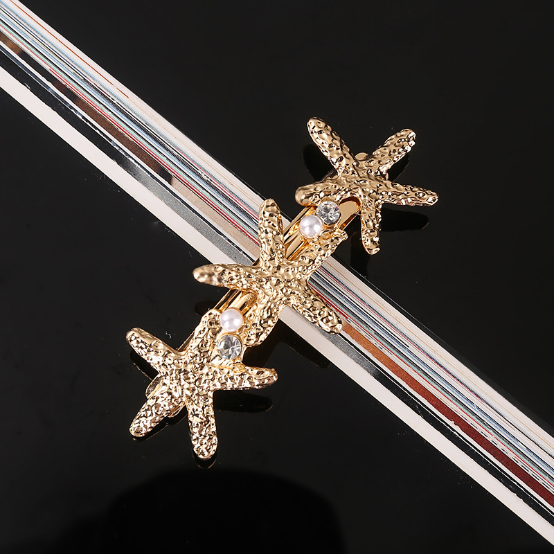 Women's Casual Marine Style Starfish Shell Alloy Inlay Rhinestones Pearl Hair Clip display picture 11