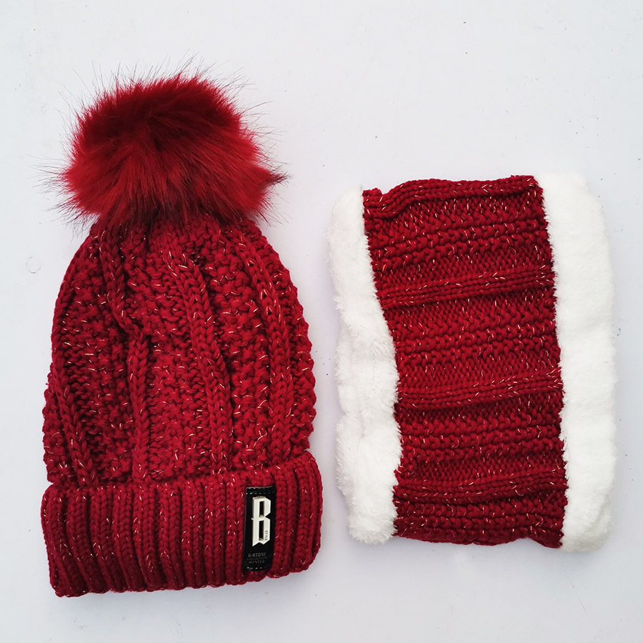 Auumn and Winer New Collecion wih Velve, Thickened Leer B, Ball, Knied Wool Ha, Two Piece Se, Women's Warm_voghion.com