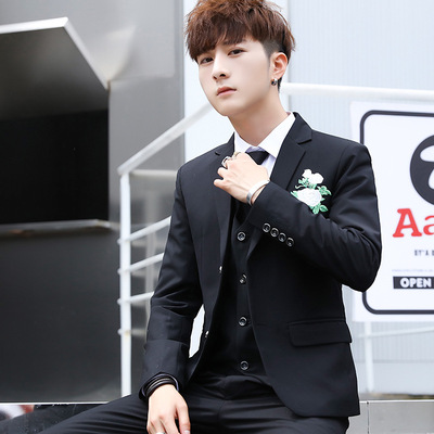 西服套装男士三件套商务工作职业正装新郎结婚西装韩版修身小西装