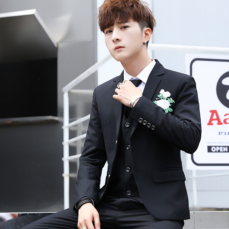 西服套装男士三件套商务工作职业正装新郎结婚西装韩版修身小西装