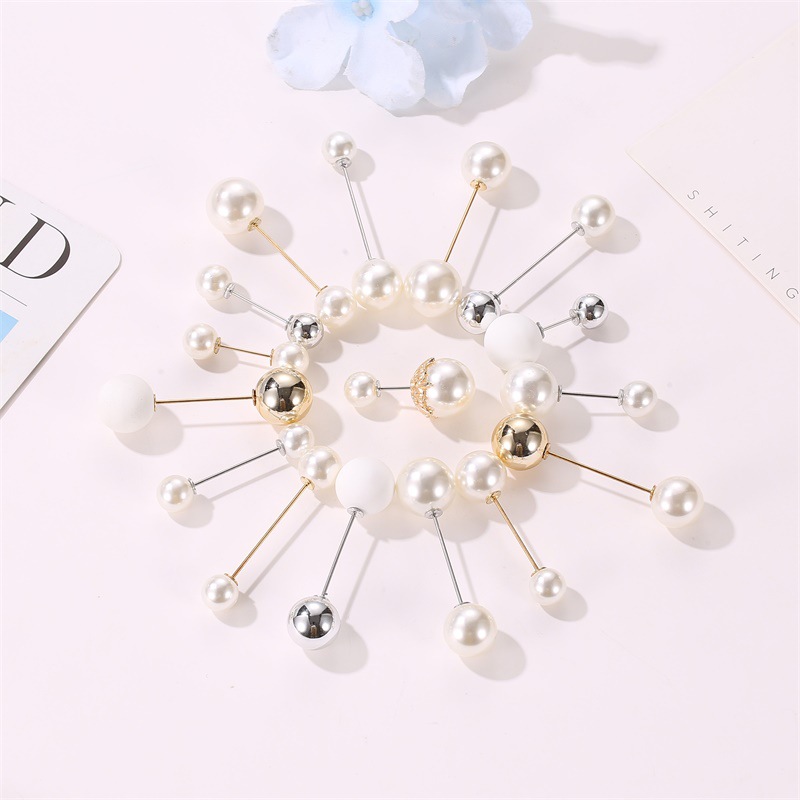 New Double-headed Pearl Word Pin Simple Anti-buffing Brooch Collar Brooch Fashion Wild Neckline Pin Shawl Buckle display picture 1