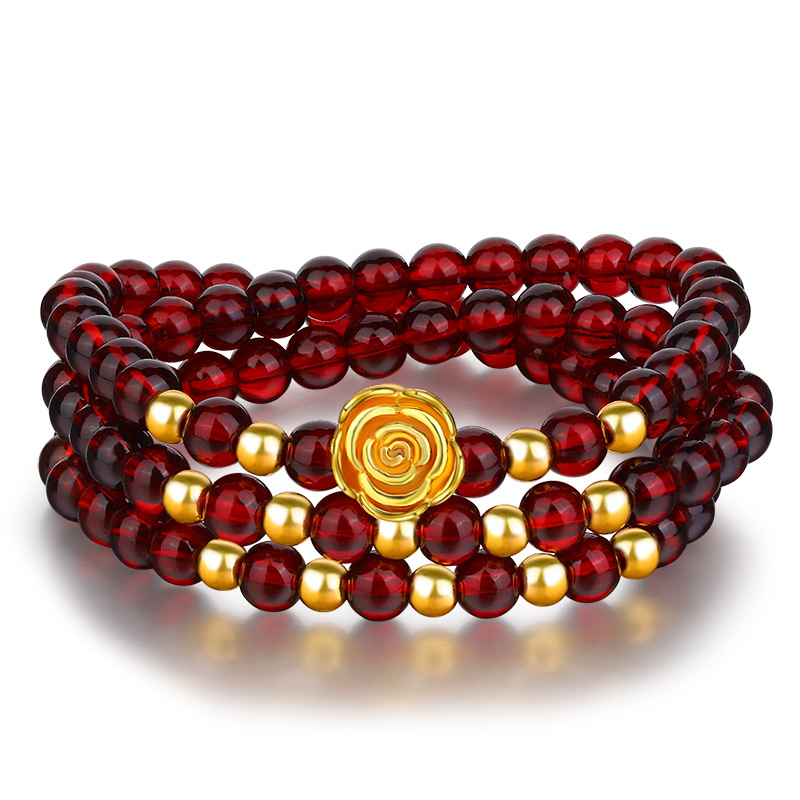 Guldrosarmband 3D hårt guld sandguld Granat flercirkelarmband agat damer modiga onlinebutik presenter_voghion.com