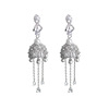 Earrings, retro silver needle with tassels, small bell from pearl, European style, silver 925 sample, wholesale