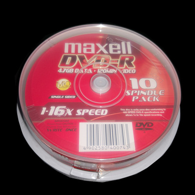 MAXELL麦克赛尔DVD-R 16X空白刻录盘光盘小包装DVD空盘光碟片10片|ms