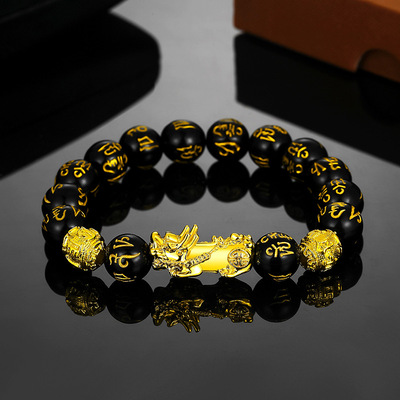 Vietnam sand gold brave bracelet men and women imitation 3D hard gold 99 obsidian lucky Piqiu Buddha beads jewelry will not fade for a long time