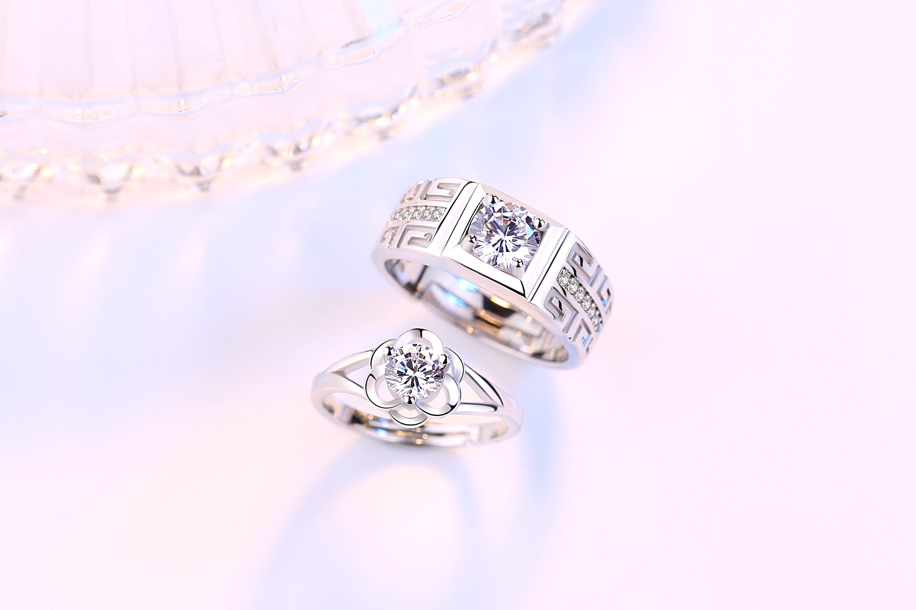 blooming plum male and female couples pattern pair copper ring hand jewelry