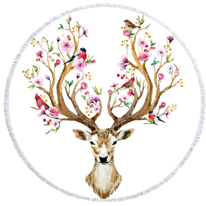 Fashionable Sika Deer Beauty Round Printed Beach Towel Microfiber Digital Printed Beach Bath Towel Manufacturer
