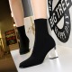 9789-1 Korean fashion transparent crystal heel winter short women's boots comfortable and versatile show thin wool short boots