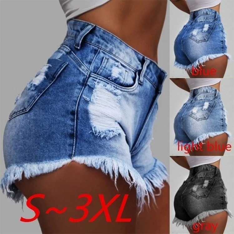 Women's Jeans Shorts With Slim Fringes And Holes Sexy