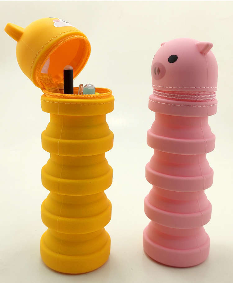 卡通动物硅胶折叠笔筒