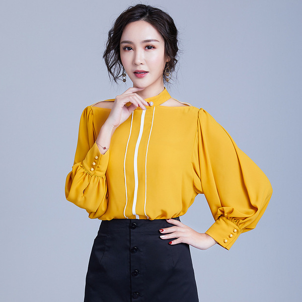 Lantern Sleeves Necks Colours Chiffon New Sexy Hollow Blouses