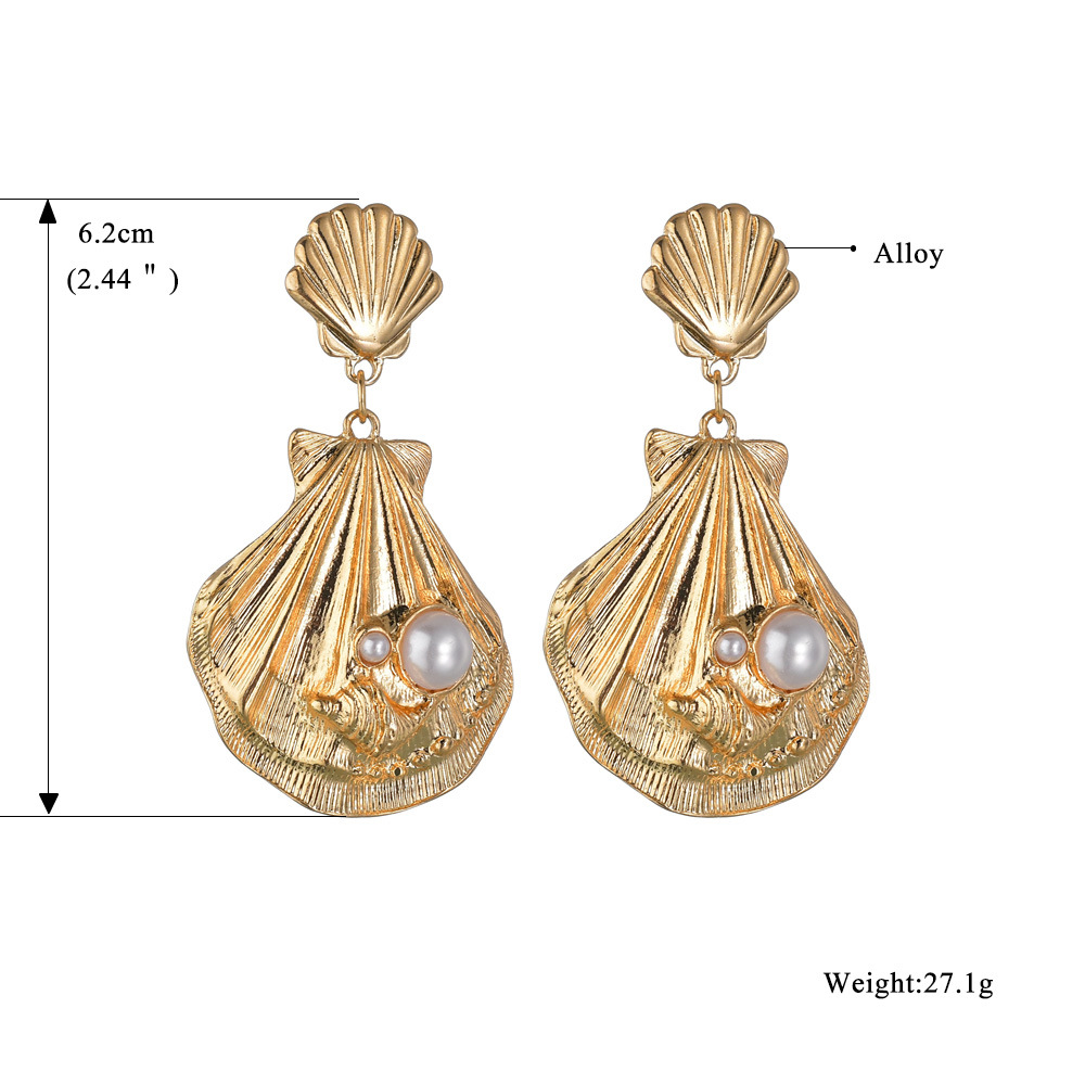 Fashion Pearl Shell Shape Pendant Earrings display picture 1