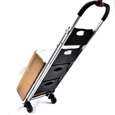 登高车折叠拉货超市仓库拣货二轮静音人字梯子铝合金多功能四步梯|ms