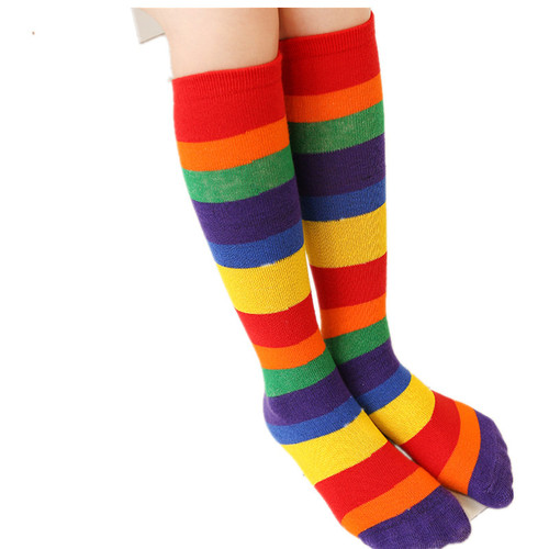 2019 autumn new rainbow candy color striped children's mid-calf socks, trendy European and American male and female baby over-the-knee socks