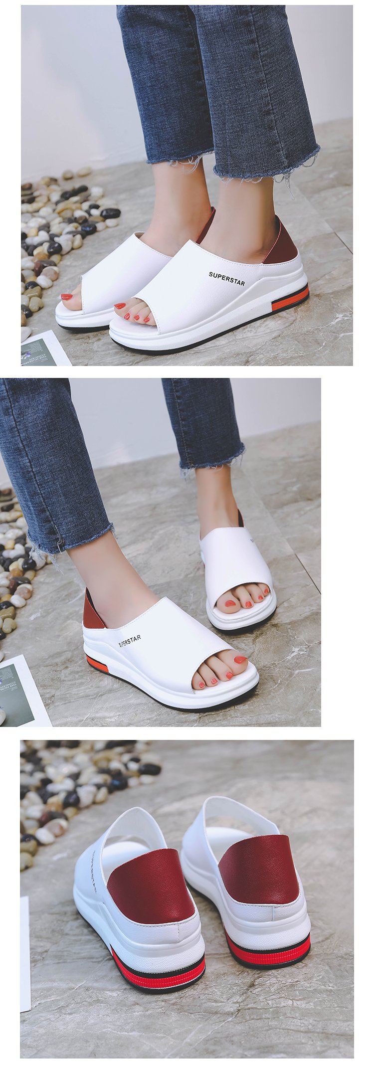 10407930507 19647336 Plus Size Summer Casual Flat Women Sandals Sport Fashion Mixed Colors Slip-On PU Leather Non-slip Platform Beach Women Shoes