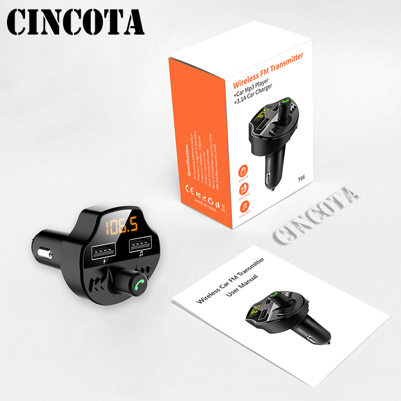 T66 new car Bluetooth car recovery cigarette lighter MP3 player hands-free car FM transmitter cost performance