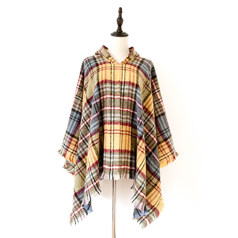 Capa a cuadros con capucha unisex otoño invierno poncho_voghion.com