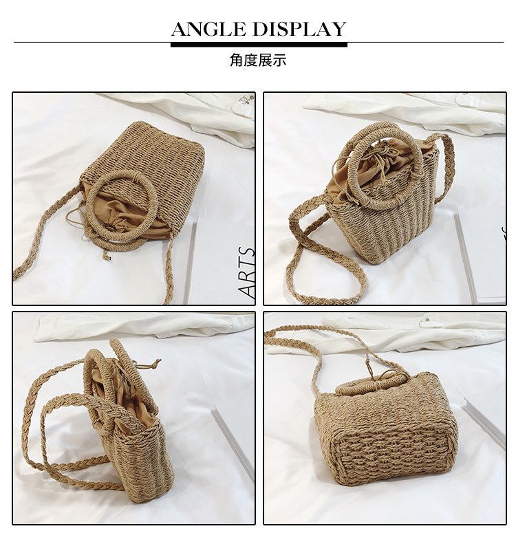 Straw Bag Portable Retro Vacation Woven Bag Seaside Beach Mini Beach Bag Women display picture 4