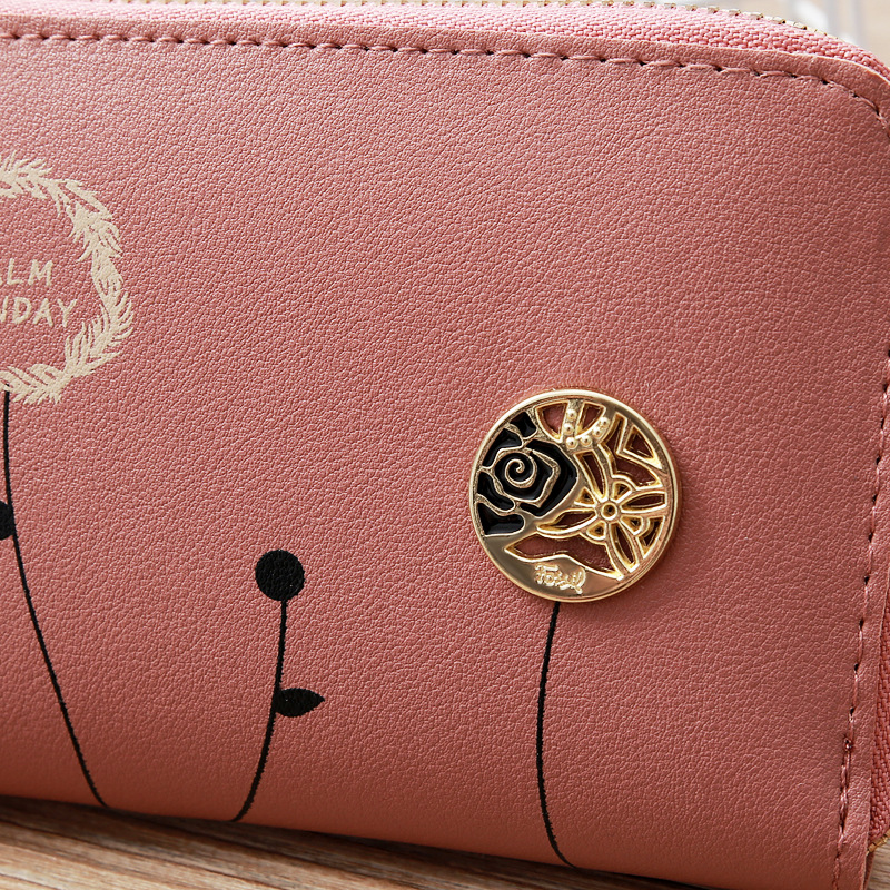 93g Weight Polyester Lining Material Zipper Closure Type Business Occasion Pu Leather Material Solid Color Pattern Women'S Gender Square Shape Dark Grey, Grey, Rose Red, Pink, Green, Blue, Yellow, Black Color Korean Printing Medium Long Single Pull Wallet Wholesale 16
