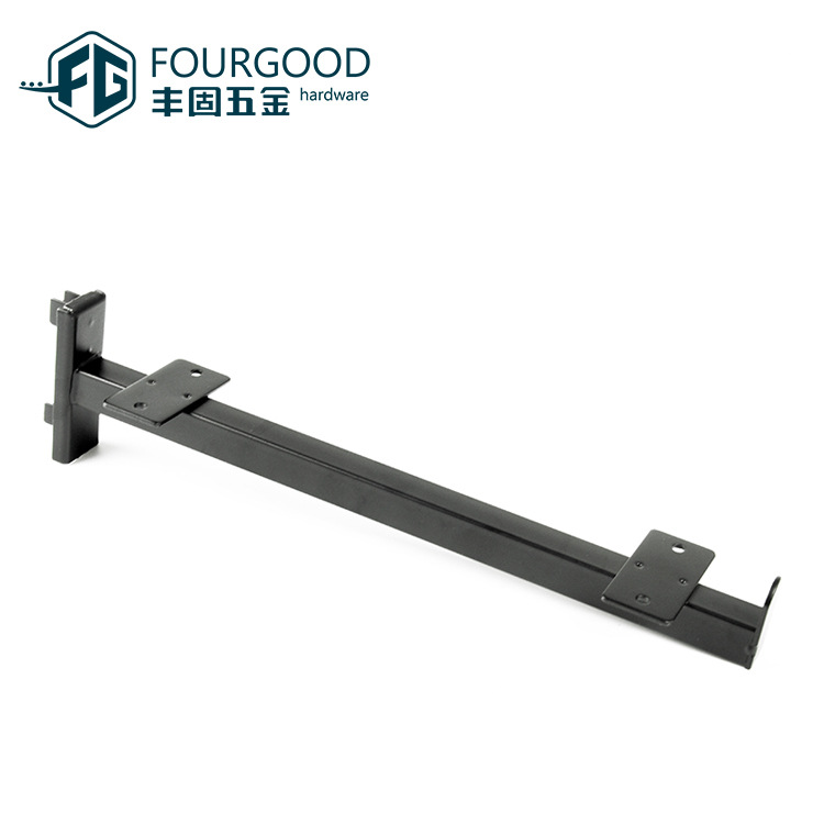 Tarjeta de suministro directa de fábrica una columna de vidrio soporte de estante de metal gancho negro fuerte carga de soporte de tablero de madera izquierda y derecha
