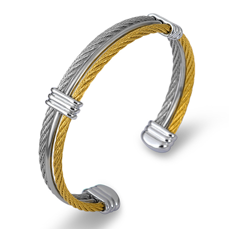 Vacuum Plating Gold Plating Process Gold Plated Plating Material Retro Color Block Stainless Steel Plating Vacuum Plating Men's Bangle Men Cuff & Bangle