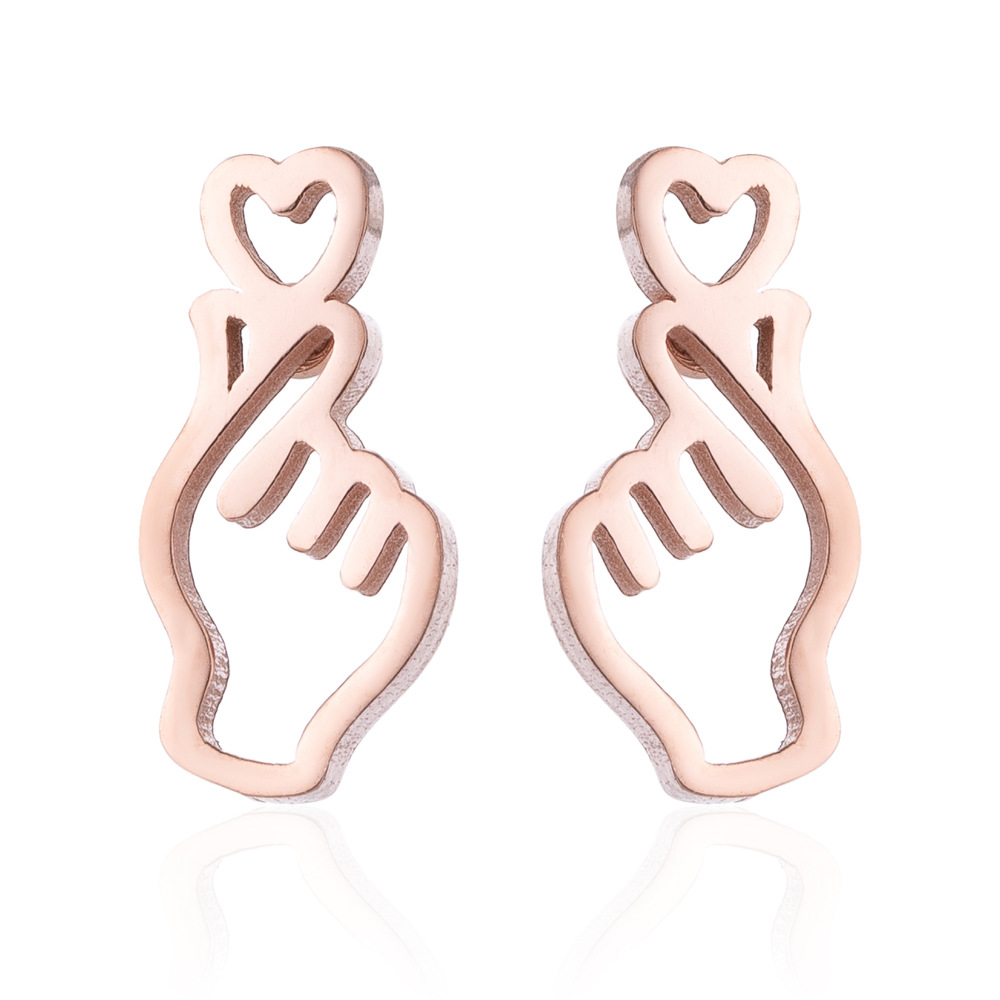 1 Paire Sucré Geste Forme De Cœur Acier Inoxydable Placage Boucles D'oreilles display picture 1