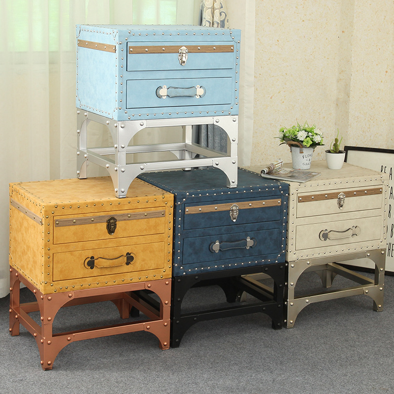 美式复古床头柜简约创意酒店储物收纳柜子loft皮沙发边几橱窗展示|ms