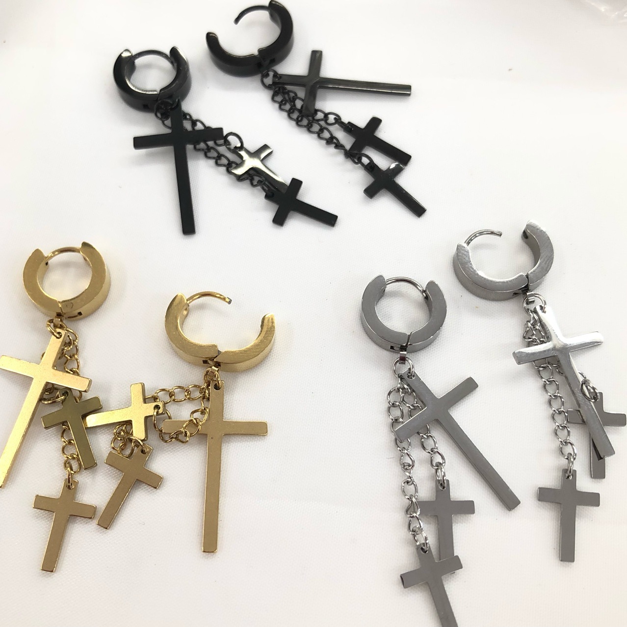 크로스 귀걸이 스테인레스 스틸 크로스 귀걸이