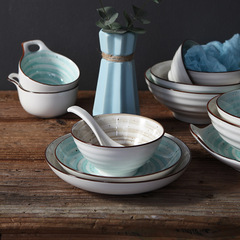 Creative bowl set for home, Japanese tableware bowl and dish set, hand-painted ceramic bowl, fruit salad bowl, soup bowl, large bowl