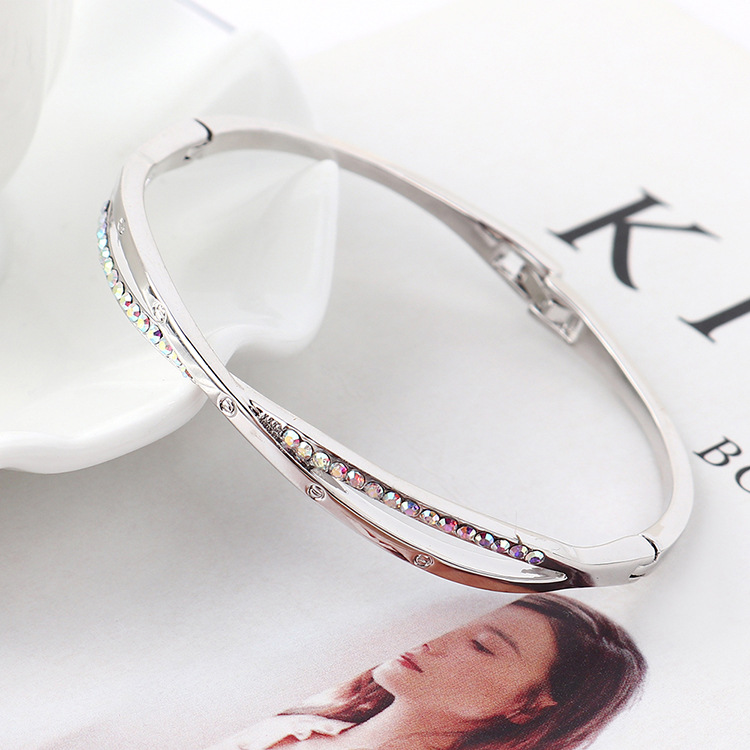 1 Piece Fashion Solid Color Alloy Plating Inlay Rhinestones Womenu0027S Bangle